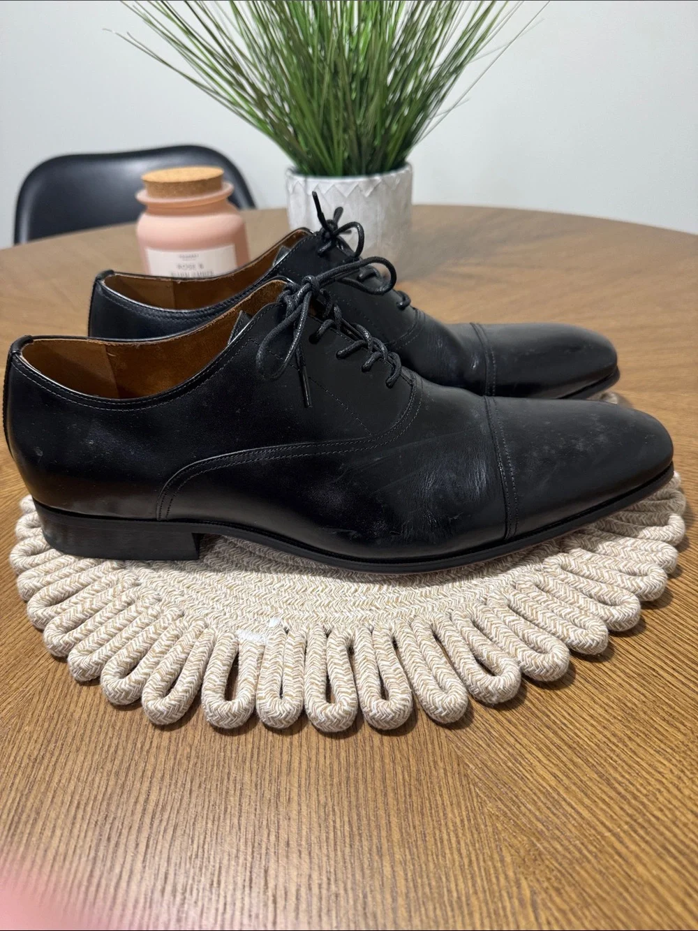 Florsheim mens 13 D black solid cap toe leather oxford dress shoes EUC